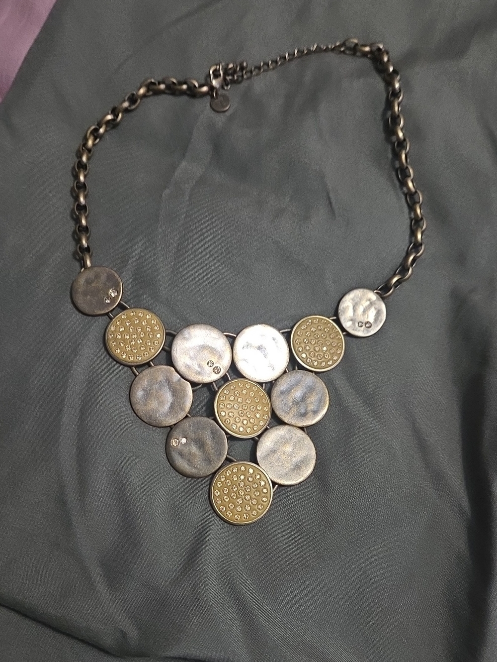 Touchstone Crystal Two-Tone Disc Bib Necklace - Gold & Antique Silver